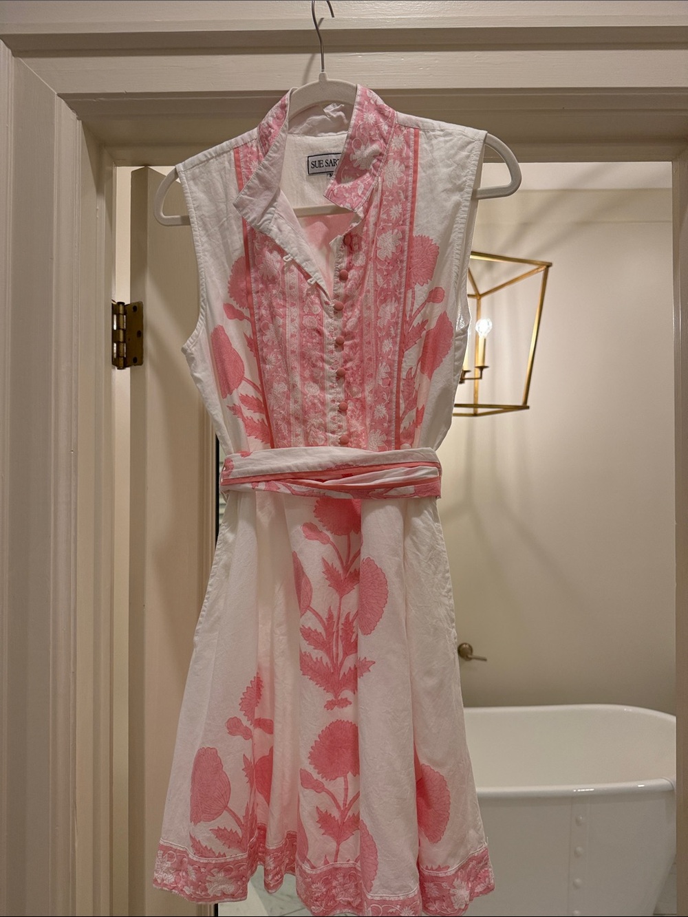 Sue Sartor Sleeveless Pink Floral Belted Kids Dress by